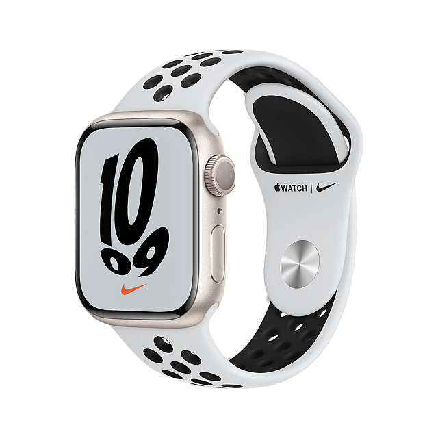 Apple Watch Nike Series 7 41 мм Сияющая звезда, спортивный ремешок Nike цвета чистая платина/чё