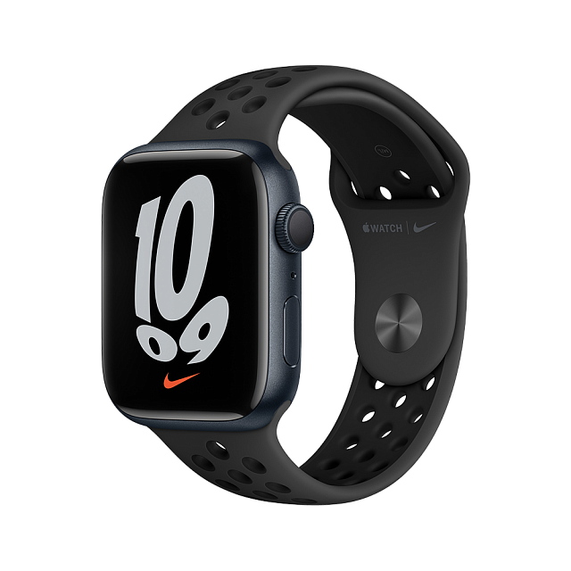 Apple Watch Nike Series 7 45 мм Тёмная ночь, спортивный ремешок Nike цвета антрацитовый/чёрный